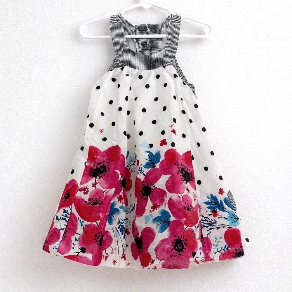 Deux Par Deux Girls Twirl Dress Floral Polka Dot Size 2T